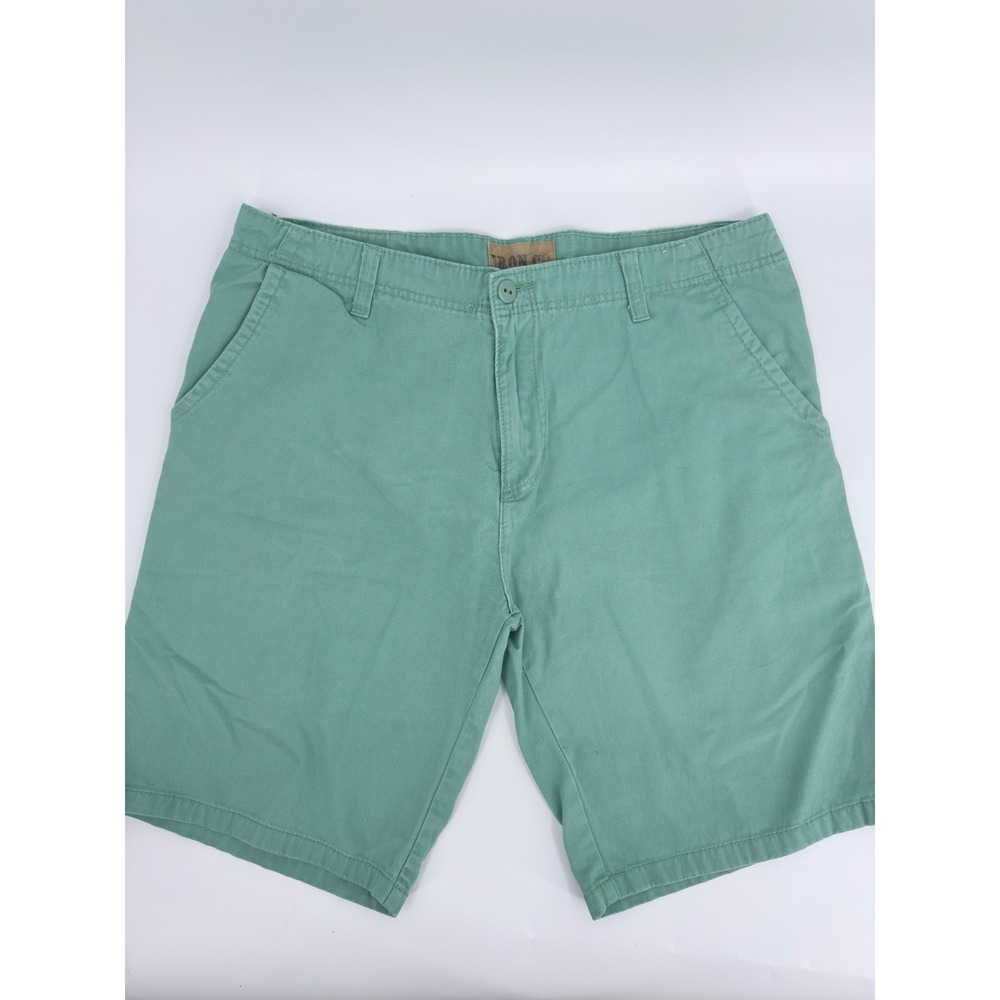 Iron Co Shorts Chino Modern Men 36 Green Solid Cotton Twill Casual Summer Flat